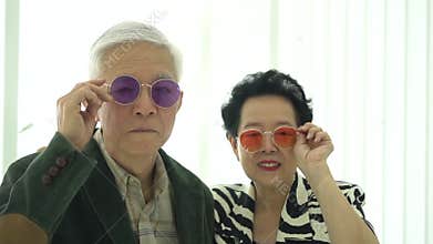 Asian elderly old couple influencer for senior fashion industry stylish dress