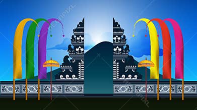 Lempuyang Temple Gates With Mountain Blue Sky Panorama In Bali