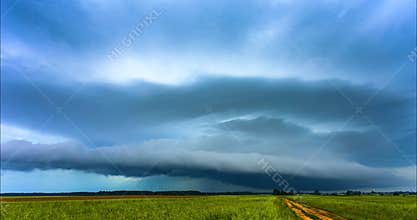 Storm clouds forming a powerfull rotating supercell cloud
