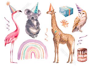 Set of party animals isolated on white