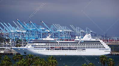 Regatta cruise ship in the Port of Los Angeles, idle during the Covid 19 shutdown