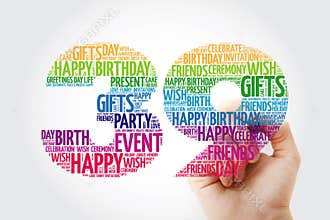Happy 39th birthday word cloud with marker, collage concept