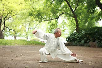 Chinese do taichi outside