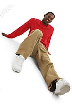 Casual Young Man in Khakis and Long Sleeve Red Shirt