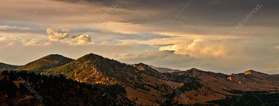 Boulder Colorado Mountain Range Sunset Panorama