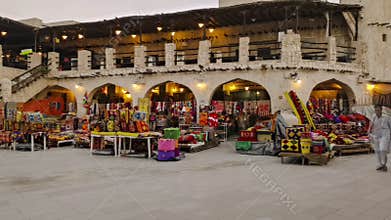 A hyperlapse of Souq Waqif Doha, Qatar Main street at sunset