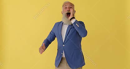 Excited businessman clapping hands and cheering