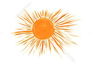 Sun rays flat icon, drawn closeup silhouette isolated on white background. Artistic logo design