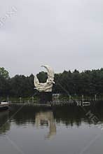 Lake and architecture at Jingyuetan National Forest Park in Changchun China