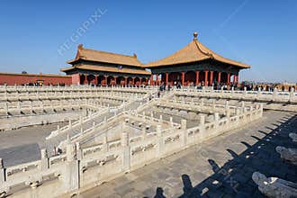 Hall of Preserving Harmony and Central Harmony standing on the three level marble stone base