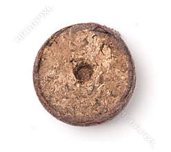 Top view of single dry peat pellet