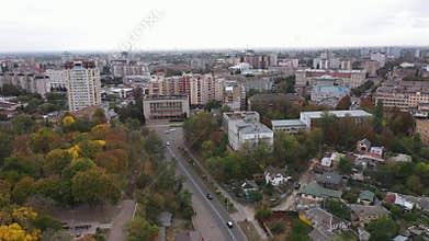 Cherkasy city in autumn in cloudy weather aerial view.