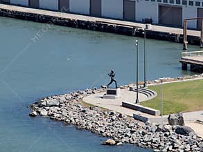Aerial of Statue of San Francisco Giants legend Willie McCovey