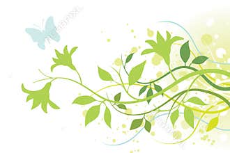 Flower, Leaves and a Butterfly