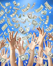 Hands Catching Raining Money