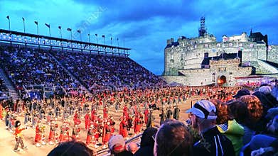 Spectators watch from the bleachers as the Edinburgh Military Tattoo is performed in Scotland