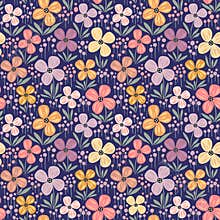 Floral seamless pattern with flowers in bloom and leaves.