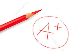 Mark A+ with red pencil