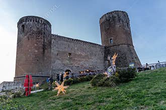 Lettere, Naples, Italy, December 2019: The Medieval Castle of Lettere during the Christmas time