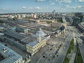 Moscow, Russia - July 21, 2019. Moscow top view at the Komsomolskaya square, also known as the square of three railway stations.