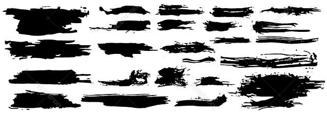 Vector set different grunge brush strokes.Collection of artistic ink black paint hand made creative brush stroke isolated on white