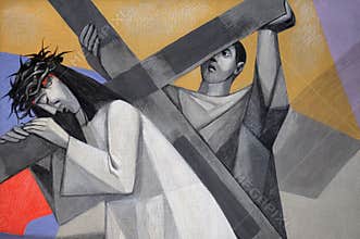 5th Stations of the Cross, Simon of Cyrene carries the cross