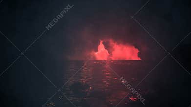 Lake on a creepy night under a lightning storm