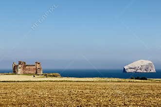 Bass rock and Tantallon castle in East Lothian, Scotland