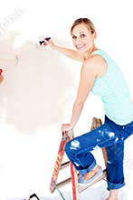 Animated woman painting a room
