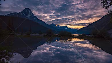 Waterfowl Lakes sunset, Alberta, Canada