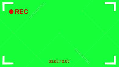 Cinematic camcorder, recorder. viewfinder with green screen, alpha channel.
