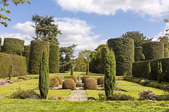 Topiary walled garden as part of large park at the Arley Hall in Cheshire, UK.