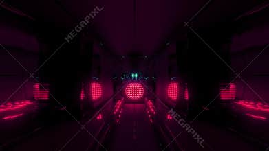 Nice red glowing sphere with reflective space tunnel background 3d rendering illustration vj loop