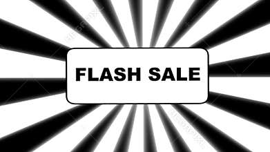 Flash sale banner animated on black and white sunburst background