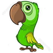 Cute cartoon green parrot with a large beak