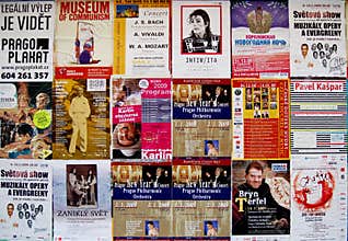 Posters of music concerts in Prague