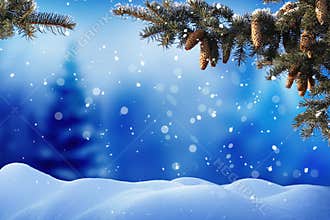 Christmas background with fir tree branch and cones .Merry Christmas and happy new year greeting card