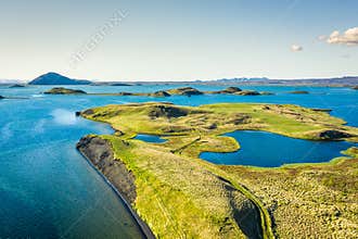 Myvatn Lake landscape at North Iceland. Wiew from above