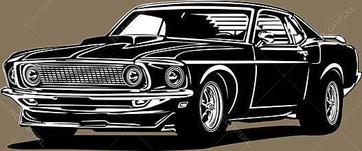 Classic american vintage retro icon of muscle car Ford Mustang