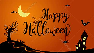 Happy Halloween animated text in a cartoon style.