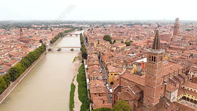 Drone city river old castle village