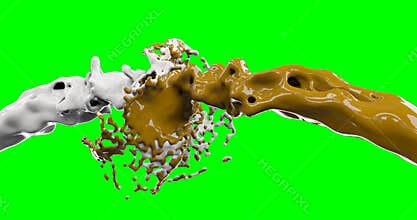 Shaking milk and chocolate liquids chroma key footage