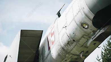 Close-up of the aircraft standing on the street as an exhibit.