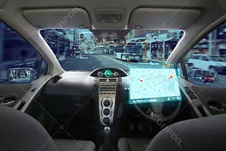 Autonomous Car, Autopilot vehicle and AI with Transport concept