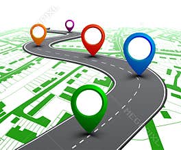 Road with GPS navigation on city map. Car road, street, highway roadmap infographics – vector