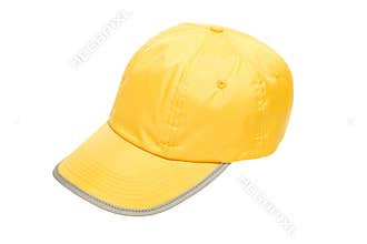 Baseball cap yellow with safety reflector stripe isolated on white