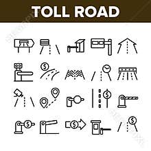 Toll Road Highway Collection Icons Set Vector