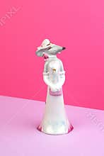 Porcelain figurines-girls Mr and Mrs Rat. White rat is a symbol of the new year. Chinese Zodiac 2020
