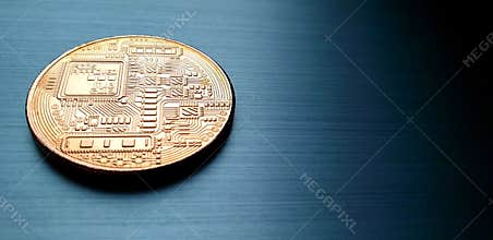 Bronze Bitcoin coin on steel background
