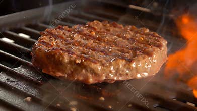 Beef burger cutlet falls on the grill